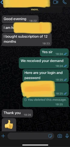WhatsApp conversation: a customer asking when they will receive their instructions