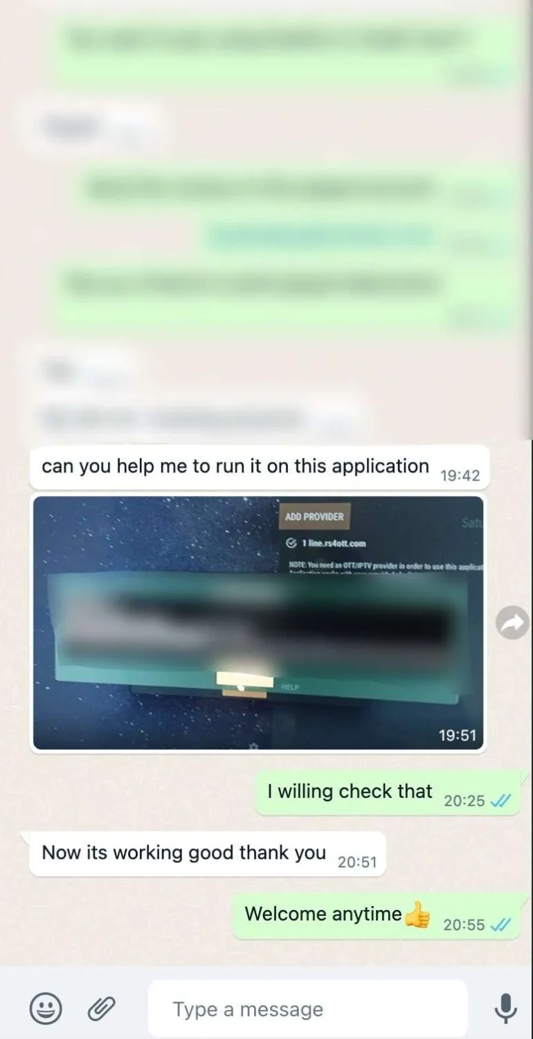 WhatsApp conversation: subscription activation and login details being issued
