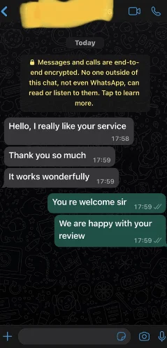 WhatsApp conversation: support answering a question about the player app